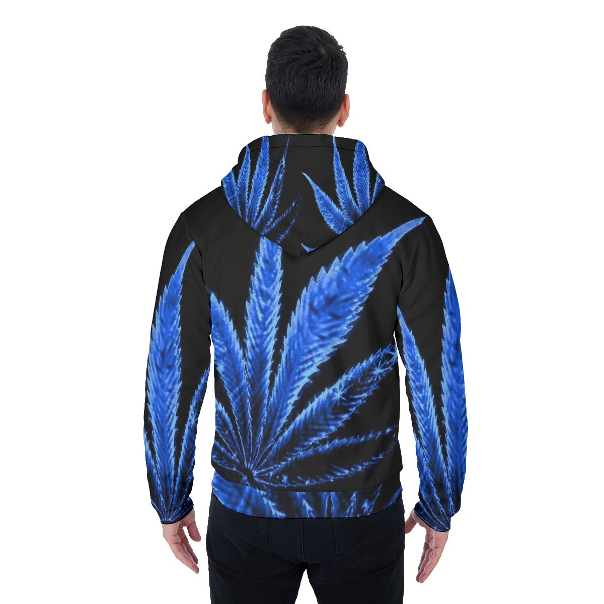 blue weed leaf Fleece Zip Up Hoodie