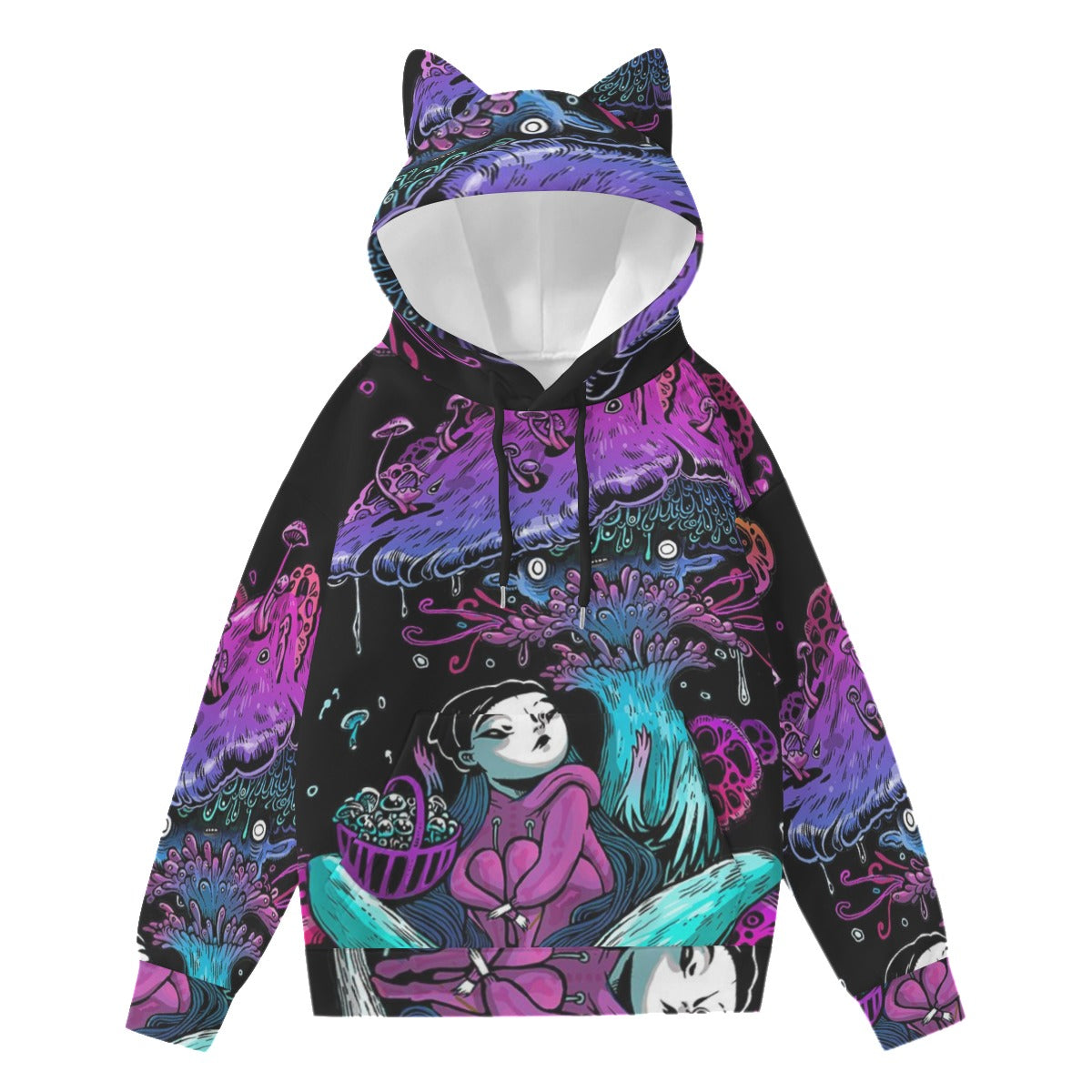 design Print Women’s Hoodie With Decorative Ears