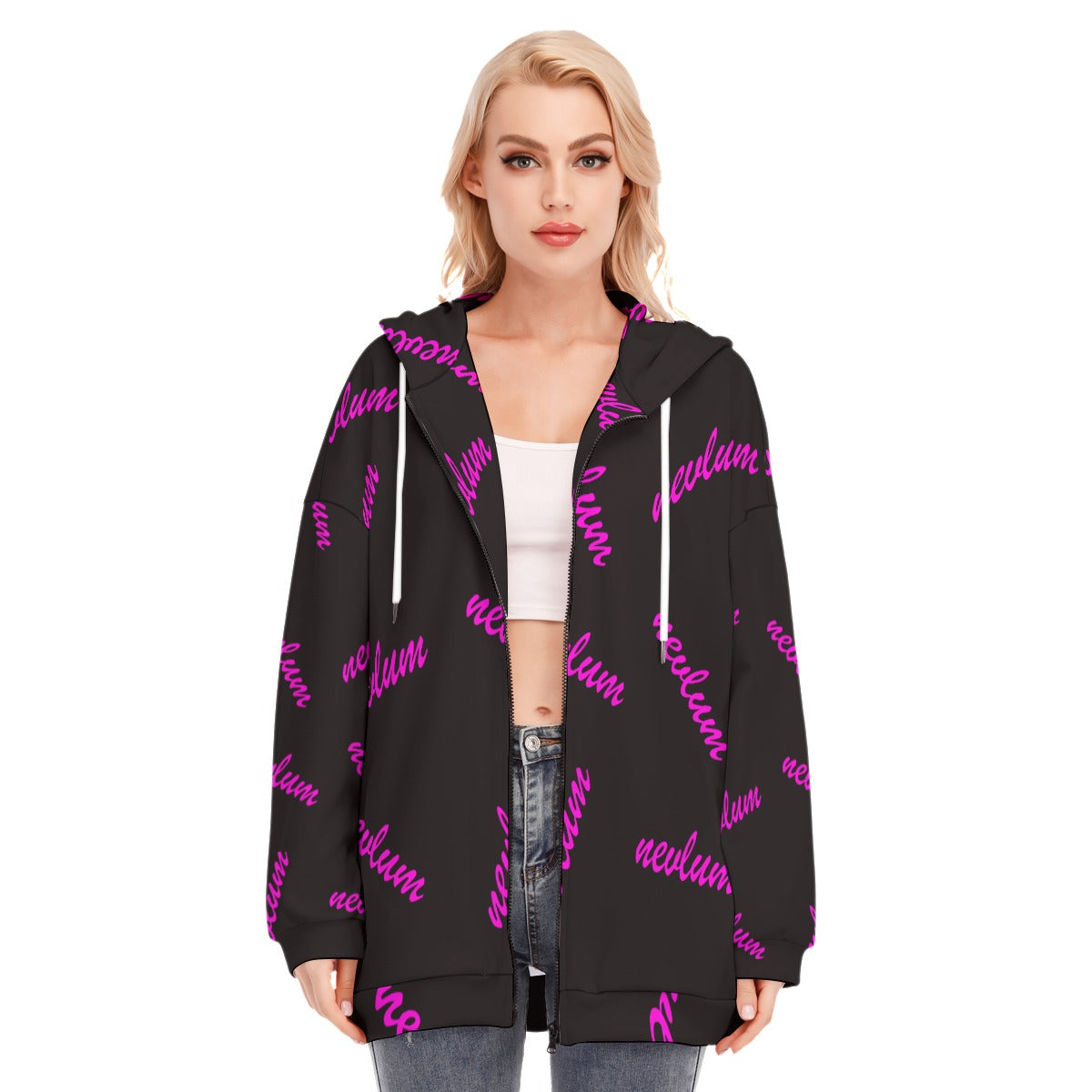 Woman script all discount over print oversized hoodie