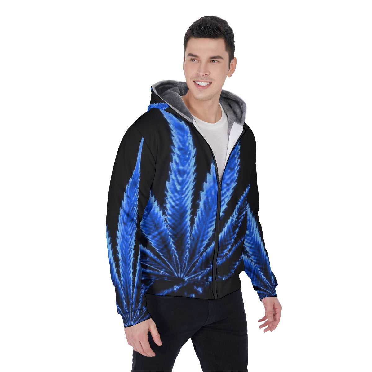 blue weed leaf Fleece Zip Up Hoodie