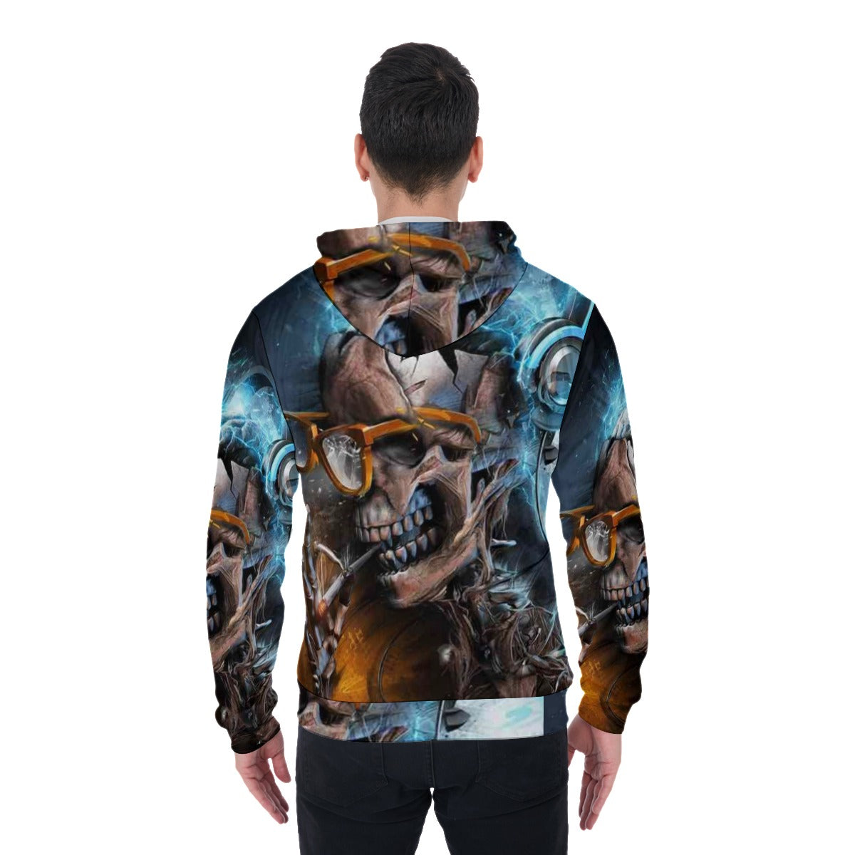 skull Zip Up Hoodie With Pocket