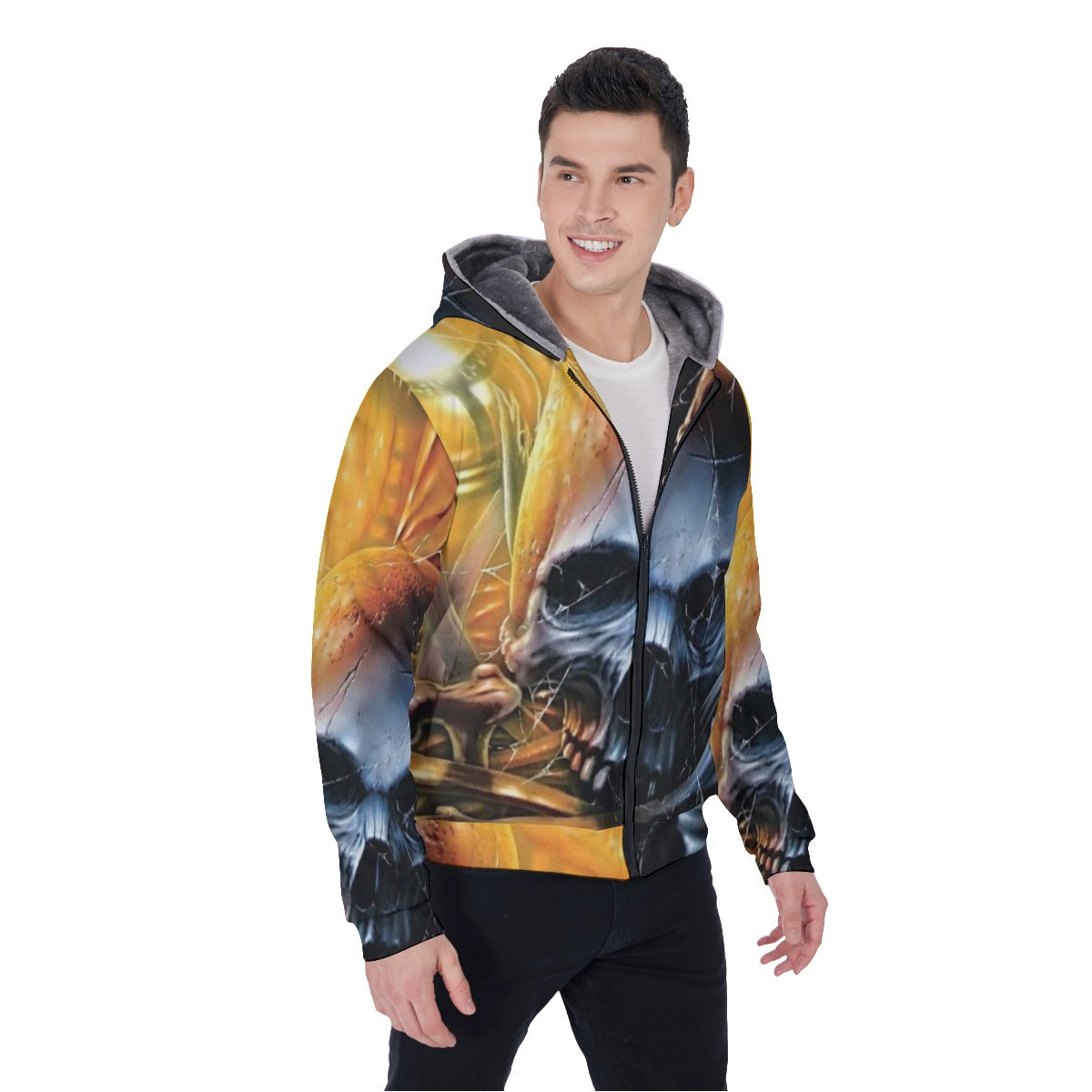 skull Men's Sherpa Fleece Zip Up Hoodie