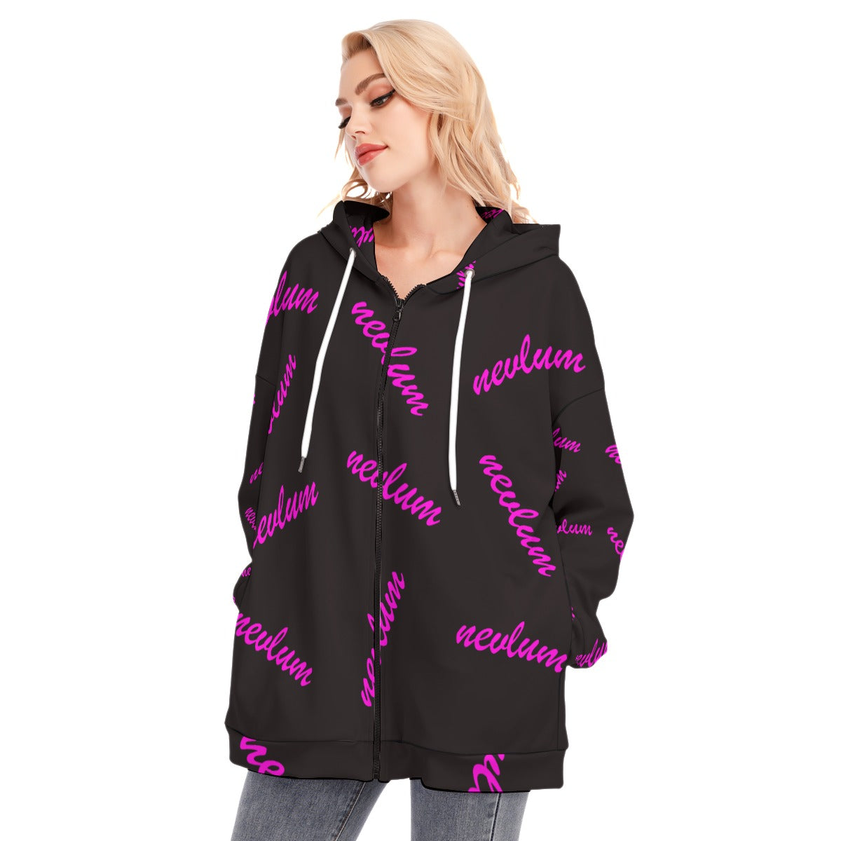 All-Over Print Women's Long Hoodie With Zipper Closure