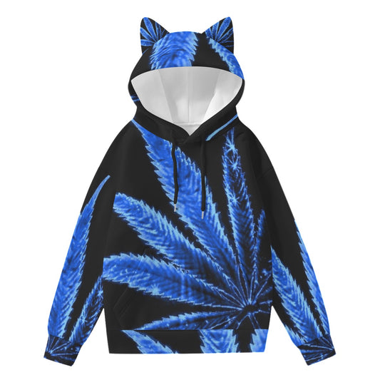 blue leaf ears Women’s Hoodie With Decorative Ears