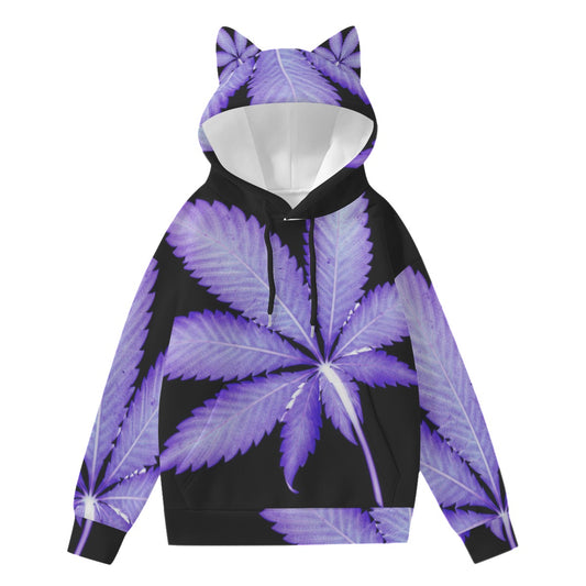 purple leaf Women’s Hoodie With Decorative Ears