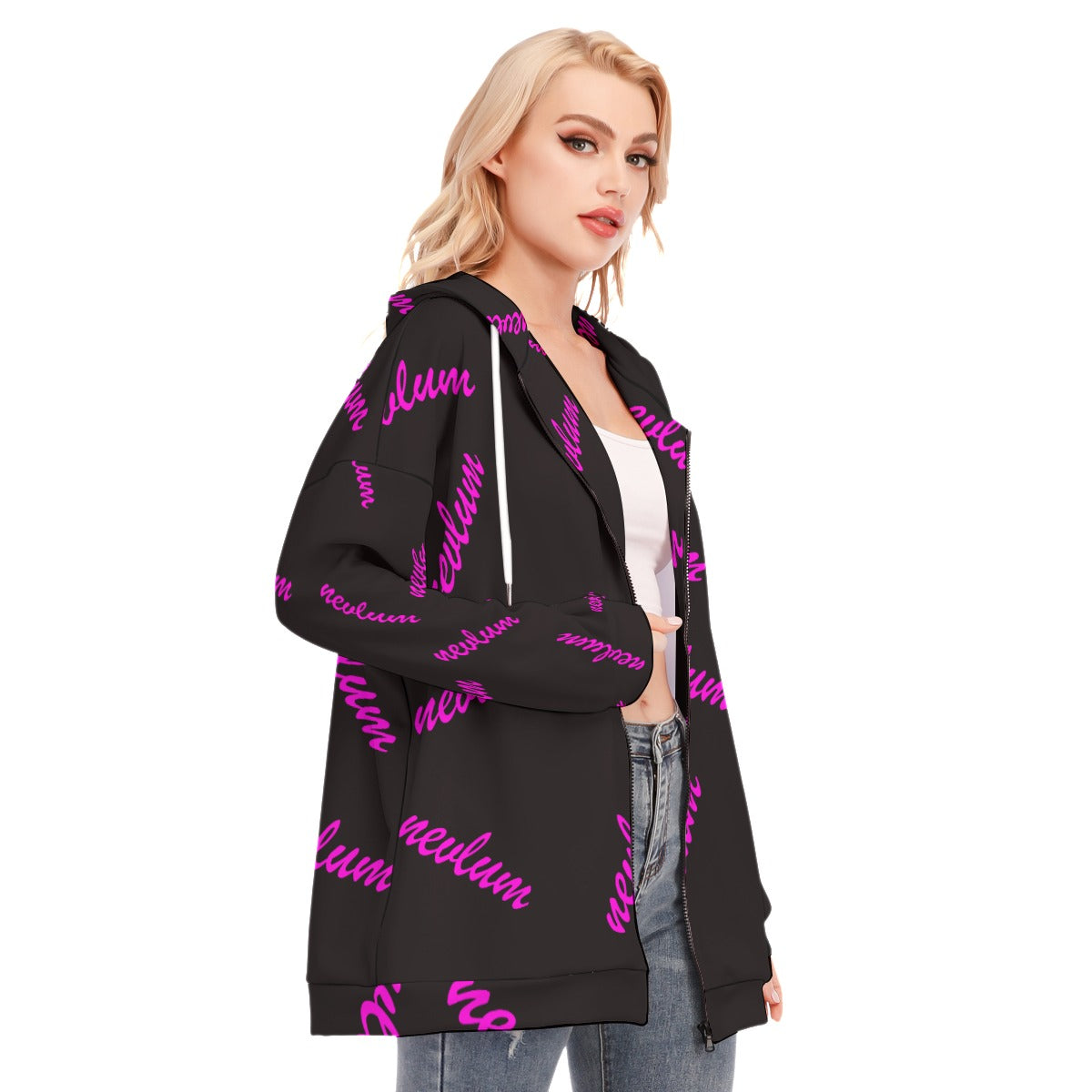 All-Over Print Women's Long Hoodie With Zipper Closure